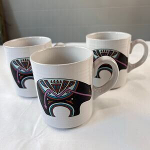 Signature Stoneware Aztec Bear Coffee Mugs Set of 3 Japan